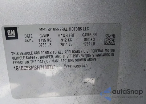 2017 Chevrolet Cruze Ls Auto from USA, damaged, VIN 1G1BC5SM3H7108721